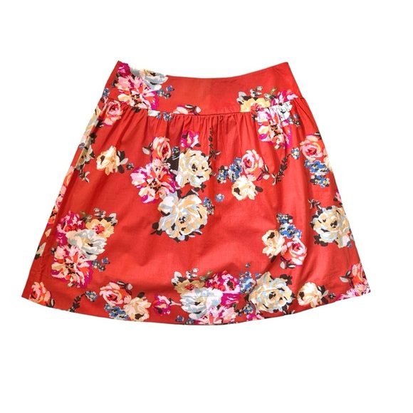 Garnet Hill Orange Floral Skirt Size 8 - Picture 3 of 6